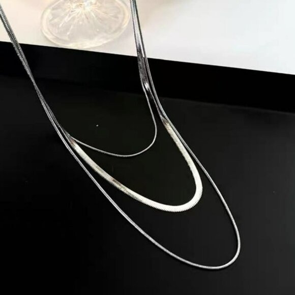 3 Layer Snake Bone Thick Chain Choker Necklaces - Picture 3 of 6